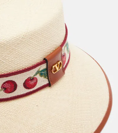 Valentino Garavani Cherryfic Straw Bucket Hat With Leather Trim And Cherryfic Ribbon Woman Natural/s In Neutral