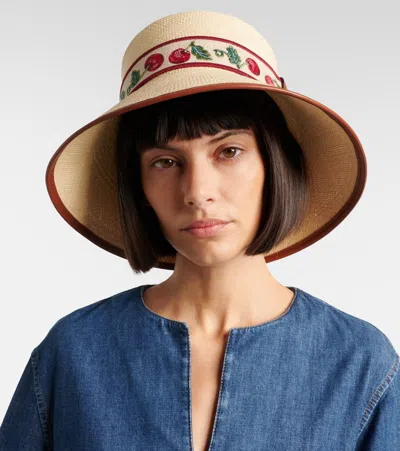 Valentino Garavani Cherryfic Straw Bucket Hat With Leather Trim And Cherryfic Ribbon Woman Natural/s In Neutral