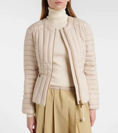 Moncler Menthe Vertical-quilted Short Down Jacket In Neutral