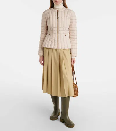 Moncler Menthe Vertical-quilted Short Down Jacket In Neutral