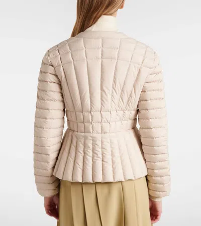 Moncler Menthe Vertical-quilted Short Down Jacket In Neutral