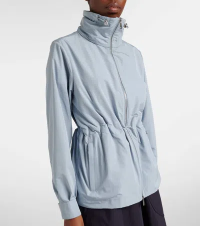 Moncler Enette Hooded Short Parka Jacket In Blue