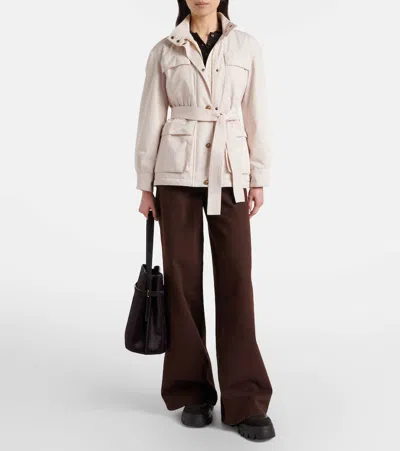 Moncler Maitake Leather-trimmed Jacket In Neutral