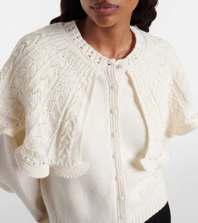 Chloé Cropped Ruffled Pointelle-knit Wool And Cashmere-blend Cardigan In White