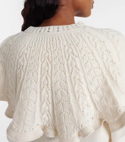 Chloé Cropped Ruffled Pointelle-knit Wool And Cashmere-blend Cardigan In White