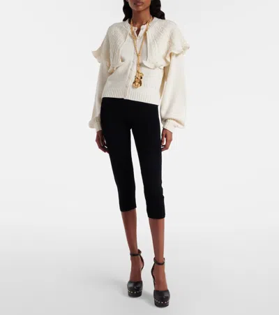 Chloé Cropped Ruffled Pointelle-knit Wool And Cashmere-blend Cardigan In White