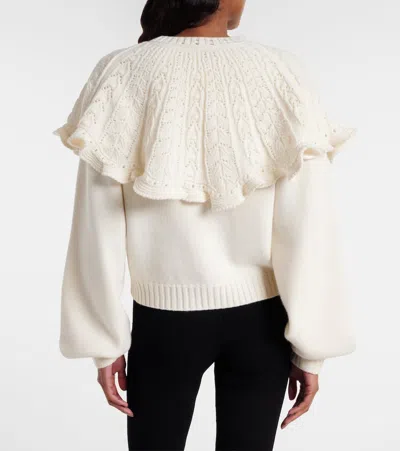 Chloé Cropped Ruffled Pointelle-knit Wool And Cashmere-blend Cardigan In White