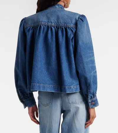 Chloé Blue Jacket With High Neck And Chain Detail On The Front In Denim Woman