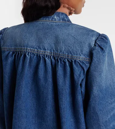 Chloé Blue Jacket With High Neck And Chain Detail On The Front In Denim Woman