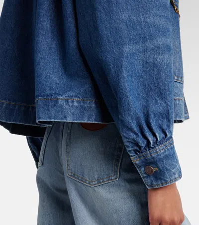 Chloé Blue Jacket With High Neck And Chain Detail On The Front In Denim Woman