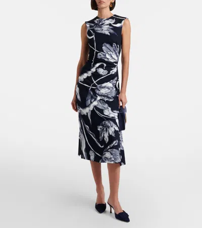 Erdem Floral-print Draped Sleeveless Midi Dress In Green