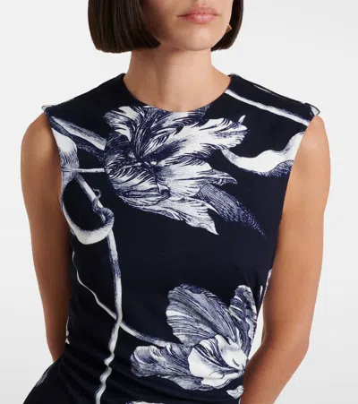 Erdem Floral-print Draped Sleeveless Midi Dress In Green