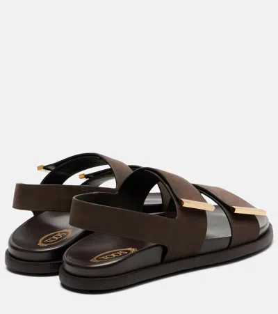 Tod's Leather Slingback Sandals Open Toe Design In Brown