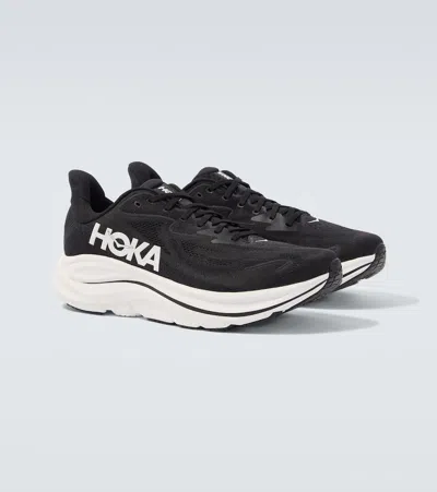 Hoka Clifton 10 Rubber-trimmed Jacquard Running Sneakers In Black