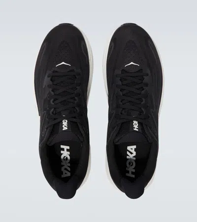 Hoka Clifton 10 Rubber-trimmed Jacquard Running Sneakers In Black