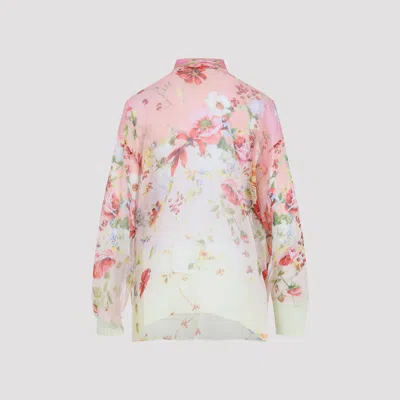 Roberto Cavalli Chiffon Blouse With Miami Flowers Print In Multi