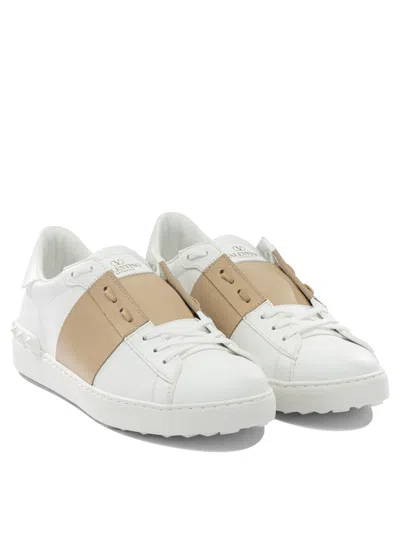 Valentino Garavani Open Sneakers In Leather With Contrast Colored Stripe And Stud Detail In Nude