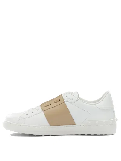 Valentino Garavani Open Sneakers In Leather With Contrast Colored Stripe And Stud Detail In Nude
