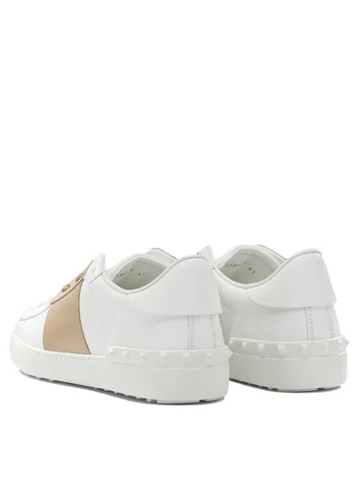 Valentino Garavani Open Sneakers In Leather With Contrast Colored Stripe And Stud Detail In Nude
