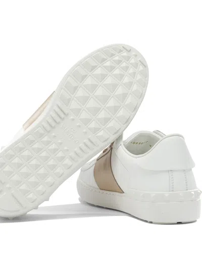 Valentino Garavani Open Sneakers In Leather With Contrast Colored Stripe And Stud Detail In Nude