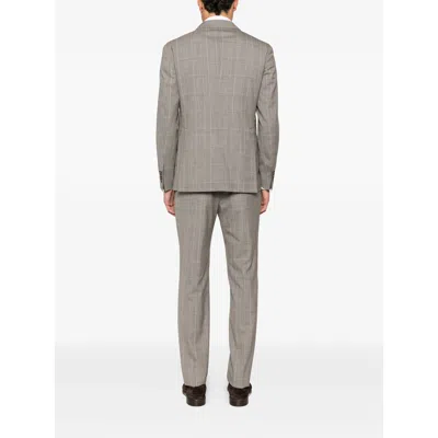 Tagliatore Double-breasted Check-pattern Suit In Gray