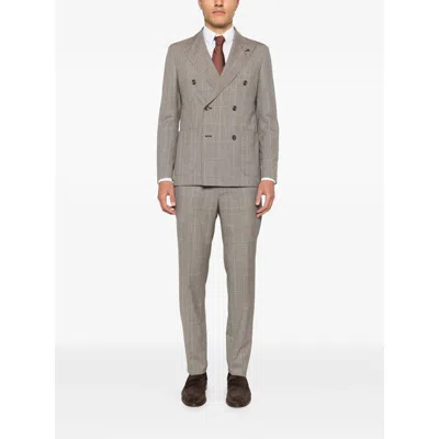 Tagliatore Double-breasted Check-pattern Suit In Gray