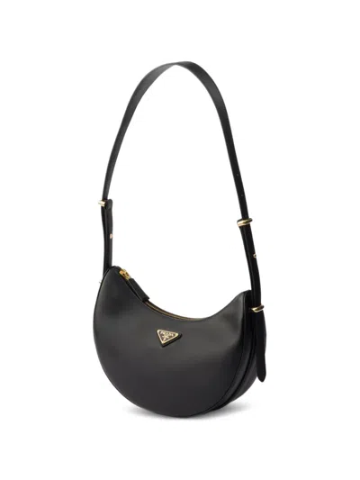 Prada Leather Shoulder Bag Curved Shape Strap In Black