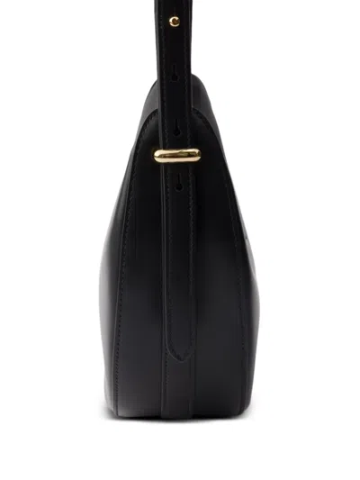 Prada Leather Shoulder Bag Curved Shape Strap In Black