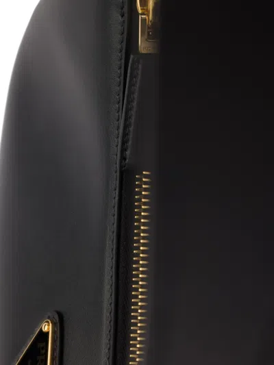 Prada Leather Shoulder Bag Curved Shape Strap In Black