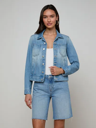 L'agence Janelle Slim-fit Distressed Denim Jacket In Blue