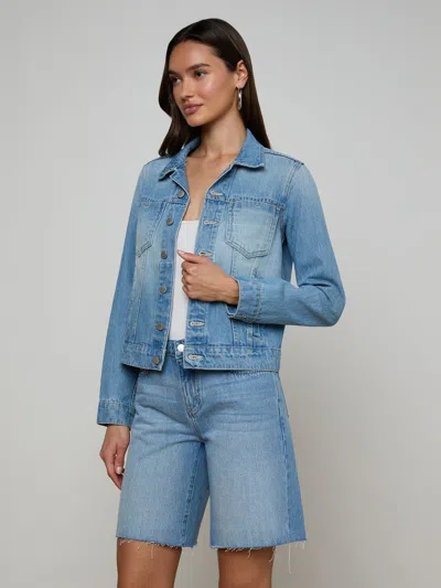 L'agence Janelle Slim-fit Distressed Denim Jacket In Blue