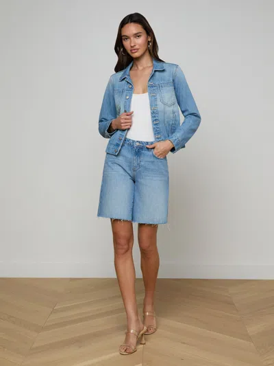 L'agence Janelle Slim-fit Distressed Denim Jacket In Blue