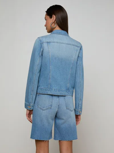 L'agence Janelle Slim-fit Distressed Denim Jacket In Blue