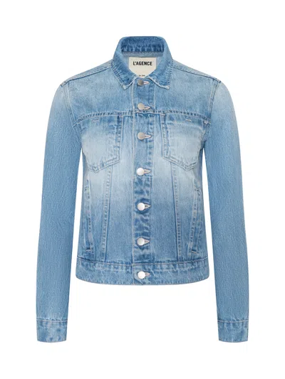 L'agence Janelle Slim-fit Distressed Denim Jacket In Blue