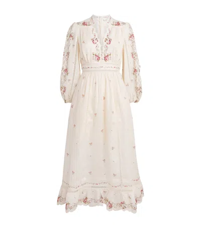 Zimmermann Patience Floral Linen Midi Dress In Neutral