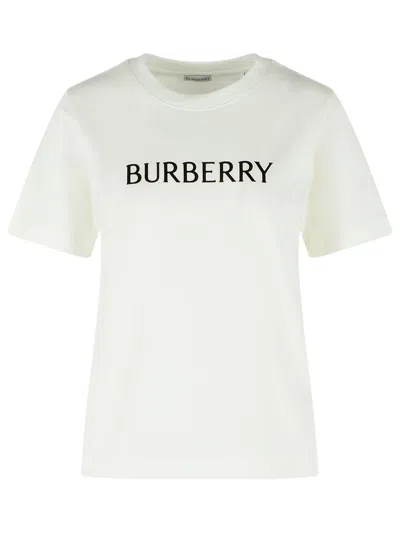 Burberry Ribbed Cotton Jersey T-shirt With Logo Print In Neutral
