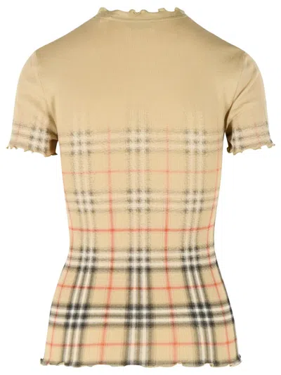 Burberry Womens Sand Ip Check Gradient-check Stretch-cotton Top In Brown