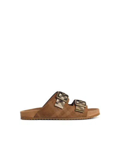 Burberry Check Pattern Flat Sandals Dual Straps In Brown