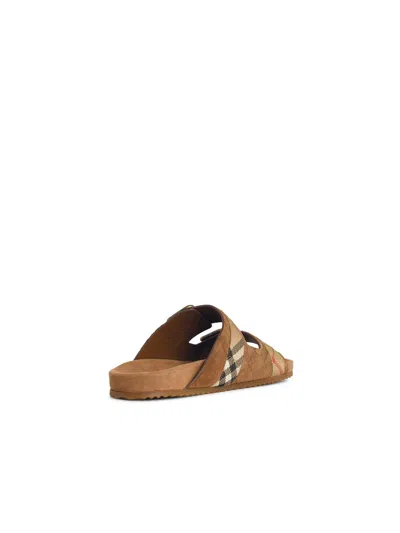 Burberry Check Pattern Flat Sandals Dual Straps In Brown