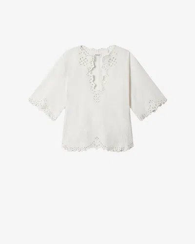 Isabel Marant Étoile Blusa Bianca A Maniche Corte Con Scollo A V E Orlo Smerlato Marant Etoile In White
