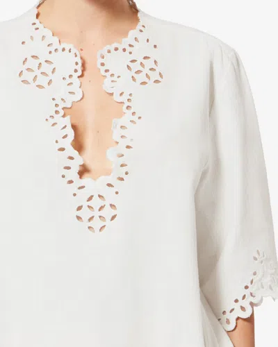Isabel Marant Étoile Blusa Bianca A Maniche Corte Con Scollo A V E Orlo Smerlato Marant Etoile In White