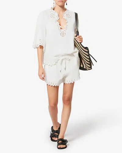 Isabel Marant Étoile Blusa Bianca A Maniche Corte Con Scollo A V E Orlo Smerlato Marant Etoile In White
