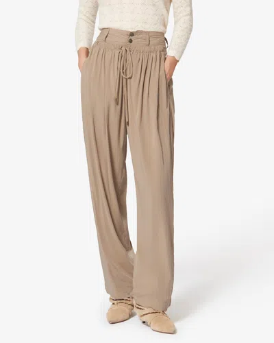 Isabel Marant Inaya High Waist Gathered Straight Leg Pants In Brown