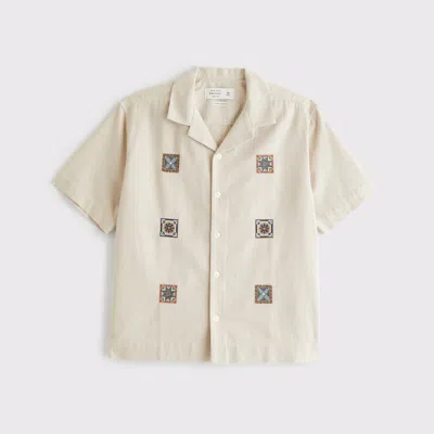 Abercrombie & Fitch Short Sleeve Tile Detail Knitted Shirt In Neutral