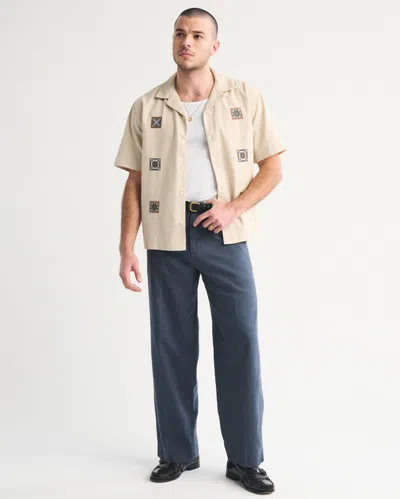 Abercrombie & Fitch Short Sleeve Tile Detail Knitted Shirt In Neutral