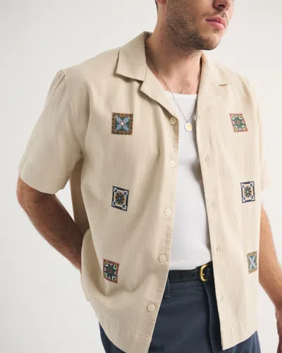 Abercrombie & Fitch Short Sleeve Tile Detail Knitted Shirt In Neutral