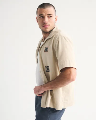 Abercrombie & Fitch Short Sleeve Tile Detail Knitted Shirt In Neutral
