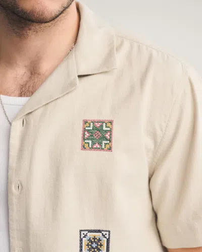 Abercrombie & Fitch Short Sleeve Tile Detail Knitted Shirt In Neutral