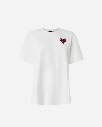 Pinko White Crewneck T-shirt With Logo Detail On The Front And Maxi Print On The Rear In Cotton Woman In Neutral