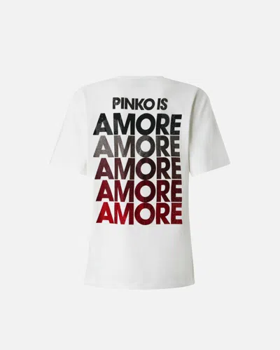 Pinko White Crewneck T-shirt With Logo Detail On The Front And Maxi Print On The Rear In Cotton Woman In Neutral